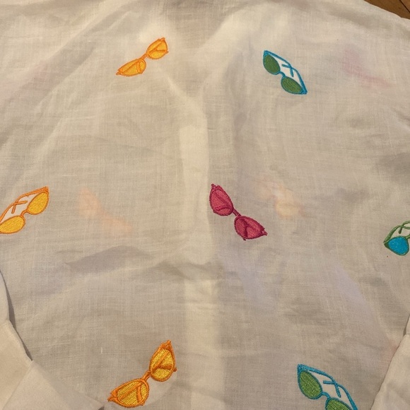 Casey Coleman White Linen Multi Color Embroidered Sunglasses 2/4 Sleeve Size M - Picture 7 of 10
